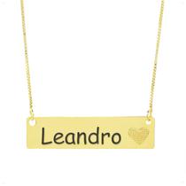 Colar Chapinha Coração Gravação Personalizada Nome Leandro Banhado Ouro 18K - 999006201