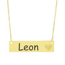 Colar Chapinha Coração Gravação Personalizada Nome Leon Banhado Ouro 18K - 999006202