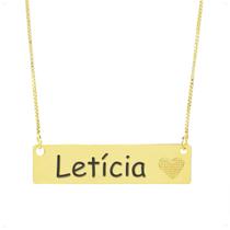 Colar Chapinha Coração Gravação Personalizada Nome Letícia Banhado Ouro 18K - 999006409 Colar Chapinha Coração Gravação Personalizada Nome Letícia Banhado Ouro 18K - 999006409