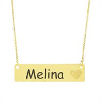 Colar Chapinha Coração Gravação Personalizada Nome Melina Banhado Ouro 18K - 999006429