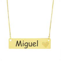 Colar Chapinha Coração Gravação Personalizada Nome Miguel Banhado Ouro 18K - 999006091 Colar Chapinha Coração Gravação Personalizada Nome Miguel Banhado Ouro 18K - 999006091