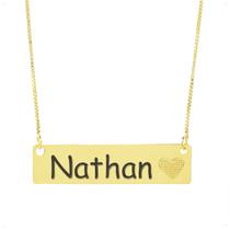 Colar Chapinha Coração Gravação Personalizada Nome Nathan Banhado Ouro 18K - 999006097