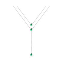 Colar Charmoso Em Forma De Gota Com Camadas Duplas De CZ Verde Para Mulheres, Joia De Corrente Colar Charmoso Em Forma De Gota Com Camadas Duplas De CZ Verde Para Mulheres, Joia De Corrente
