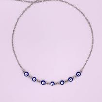 Colar chocker 40 cm, com 7 olhos grego, 3,5mm - prata 925