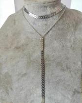 Colar Chocker Corrente Gravatinha Folheado Dourado