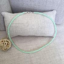 Colar Chocker Cristal Verde Menta 38 cm, Fecho em Prata 950