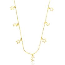 Colar Chocker de Prata Com Estrela E Lua Estilo Astral Delicado Banhado a Ouro 18k Colar Chocker de Prata Com Estrela E Lua Estilo Astral Delicado Banhado a Ouro 18k