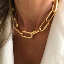 Colar/ Chocker Elo Grande Retangular/Correntaria - Semijoia Banhada Ouro 18 K