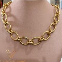Colar chocker em elos lisos médio dourado ana walcacer semijoias.