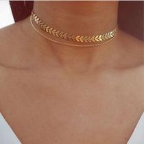 Colar Chocker Escama Peixe Dourado Ou Prata Duplo Colar Chocker Escama Peixe Dourado Ou Prata Duplo