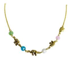 Colar Chocker Infantil Colorido Elefantes Dourado Semijoia Colar Chocker Infantil Colorido Elefantes Dourado Semijoia