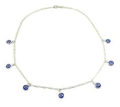 Colar Chocker Olho Grego Azul Prata Legitima 925