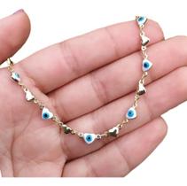 Colar Chocker Olho Grego Coração Dourado F Ouro 18k Semijoia