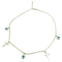 Colar Chocker Olho Grego e Fé Prata Legitima 925 Colar Chocker Olho Grego e Fé Prata Legitima 925