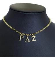 Colar Chocker Paz Dourado Semijoia Pingente Pedra Zirconia