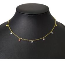Colar Chocker Pedra Zirconia Colorido F. Ouro 18k Semi Joia - Colar Chocker Pedra Zirconia Colorido F. Ouro 18k Semi Joia -