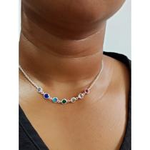 Colar Chocker Prata 925 com Zircônia Colorida