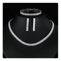Colar Chocker Riviera Brinco Pulseira Noiva Zircônia Festa Colar Chocker Riviera Brinco Pulseira Noiva Zircônia Festa