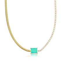 Colar Chocker Riviera Esmeralda Colombiana Banhado a Ouro 18K