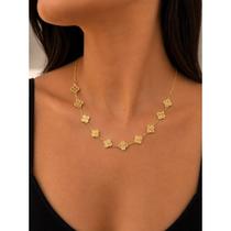 Colar Chocker Trevo 2 Em 1 Ajustável Folheado Esmaltado Chic Colar Chocker Trevo 2 Em 1 Ajustável Folheado Esmaltado Chic