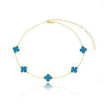 Colar Chocker Trevo Azul - Banhado em Ouro 18k Colar Chocker Trevo Azul - Banhado em Ouro 18k