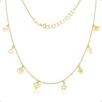 Colar Choker 40cm Ouro 18k Elo Português Com Berloques Colar Choker 40cm Ouro 18k Elo Português Com Berloques