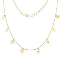 Colar Choker 40cm Ouro 18k Elo Português Com Berloques Colar Choker 40cm Ouro 18k Elo Português Com Berloques