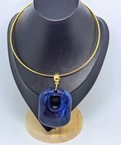 Colar Choker aro Rígido folheado ouro com Pingente pedra Madripérola retangular Luxo Festa Tendência Lançamento 2025