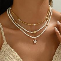 Colar Choker Artesanal Boêmio Feminino Com Pingente De Concha De Estrela-do-mar E Contas Joia Para Colar Choker Artesanal Boêmio Feminino Com Pingente De Concha De Estrela-do-mar E Contas Joia Para