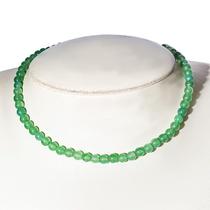 Colar Choker Bolinha 6mm Pedra Quartzo Verde Rolada 40cm
