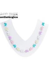 Colar Choker Borboletas Coloridas Em Aço Inóx Antialérgico