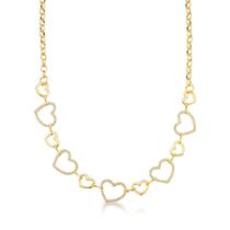 Colar Choker com Corações Lisos e Cravejados Banhado a Ouro 18k