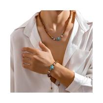 Colar Choker Com Pingente De Tartaruga Em Contas De Madeira Marrom Com Corrente Ajustável Para