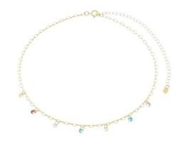 Colar Choker com Zircônias Coloridas Penduradas Banhado em Ouro 18K