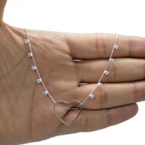 Colar Choker Cordao Coração Com Pedras Folheada A Prata 925