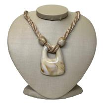 Colar Choker Cordone Feminino Acetinado Pingente Pedra Resina Branco