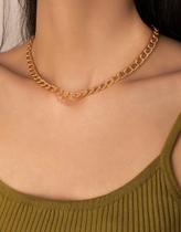 Colar Choker Corrente Aço Feminino Elos Grumet Grosso Folheado Ouro 18k Antialégico Tendência