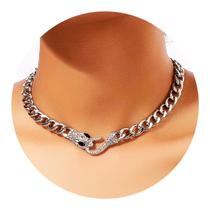 Colar Choker Corrente Dourada ou Prata com Fecho Serpente -