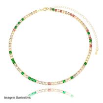 Colar Choker corrente riviera Cravejado de Zircônias Coloridas Banhada a ouro 18k Colar Choker corrente riviera Cravejado de Zircônias Coloridas Banhada a ouro 18k