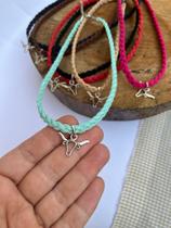 Colar choker country adulto ou infantil couro trançado pingente boi