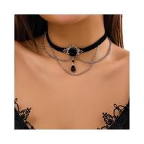 Colar Choker De Corda De Algodão Preto Para Mulheres Com Corrente De Elos, Franjas E Contas De