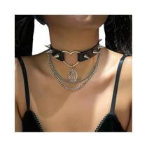 Colar Choker De Couro PU Preto Para Mulheres, Estilo Punk Gótico Com Pingente De Estrela E Espinhos