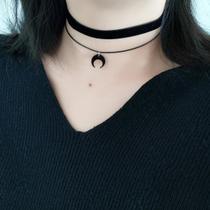 Colar Choker De Lua Crescente Em Veludo Preto Com Dupla Camada Para Mulheres, Doce E Fofo, Em
