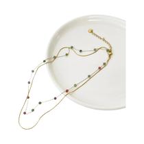 Colar Choker De Pedra Natural Com Camadas Duplas E Corrente Fina De Aço Inoxidável Estilo Trendy