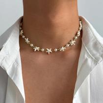 Colar Choker De Pérola Com Estrela Do Mar Boho Para Homens, Corrente Ajustável De Clavícula, Joias