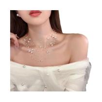 Colar Choker De Pérolas Brancas Para Mulheres, Corrente De Clavícula Com Múltiplas Camadas, Corrente