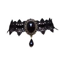 Colar Choker De Renda Preta Gótica Com Cristais Para Mulheres, Joias Vintage Sexy Steampunk
