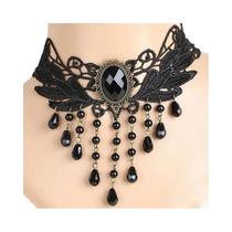 Colar Choker De Renda Preta Sexy Gótica Para Mulheres, Joias Vintage Vitorianas Steampunk