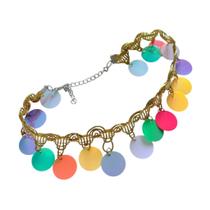 Colar Choker Dourado com Pastilhas de Paetê Coloridas