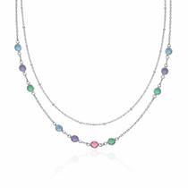 Colar Choker Duplo Colorido Cravejado Zirconia Banhado a Prata 925